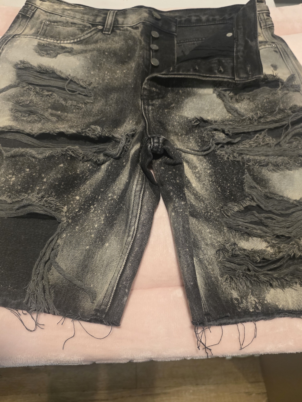 Free People Distressed Black  Ripped Jean Shorts